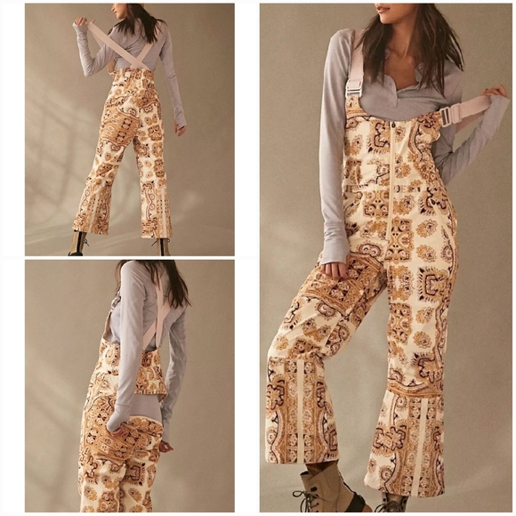 Free People Pants - Free People Alpine Glow Printed Snow Bib Brushed Sail Paisley